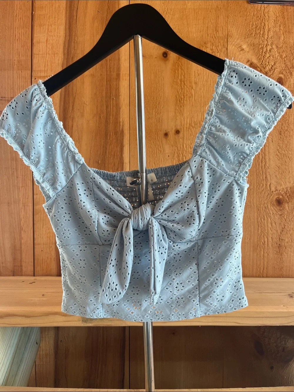 URBAN Romantics Light Blue Eyelet Tie-Front Crop Top